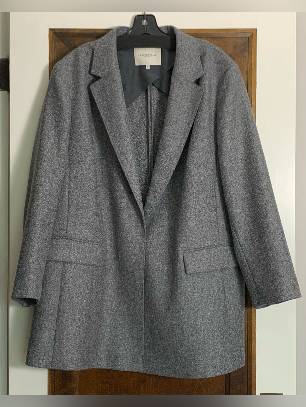 Lafayette 148 Wool Blend Flecked Longline Blazer Gray 2X Excellent